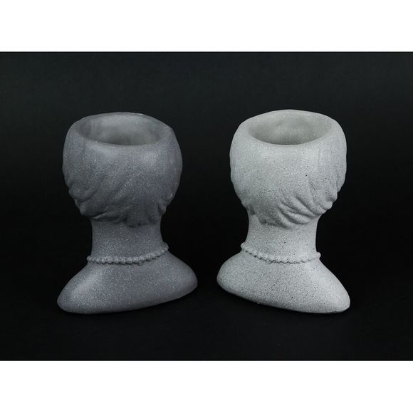 Set of 2 Roaring 20's Flapper Lady Gray Concrete Head Mini Planter 6 Inches Tall - Picture 4 of 4